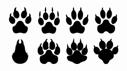 Fototapeta premium set of different animal paw print silhouette vector on white background