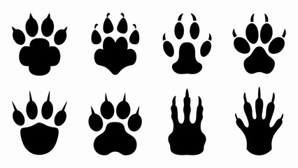 Fototapeta premium set of different animal paw print silhouette vector on white background