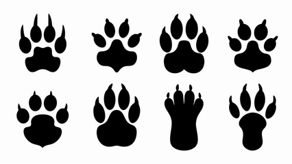 Fototapeta premium set of different animal paw print silhouette vector on white background