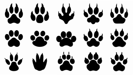 Fototapeta premium set of different animal paw print silhouette vector on white background