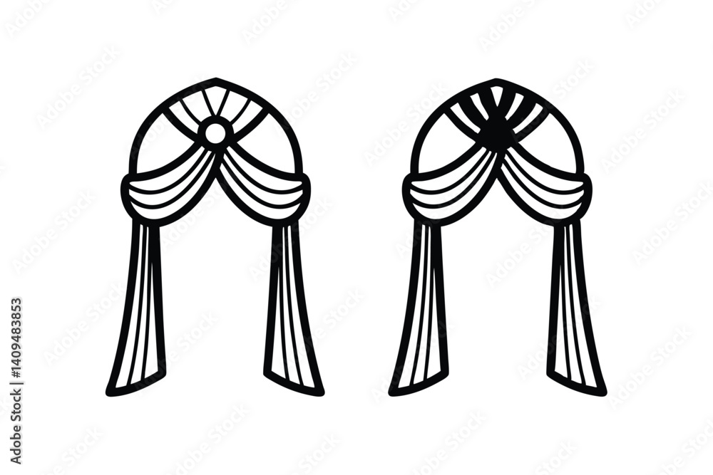Poster ornamental archway design set with curtains and circular embellishment for decorative applications a