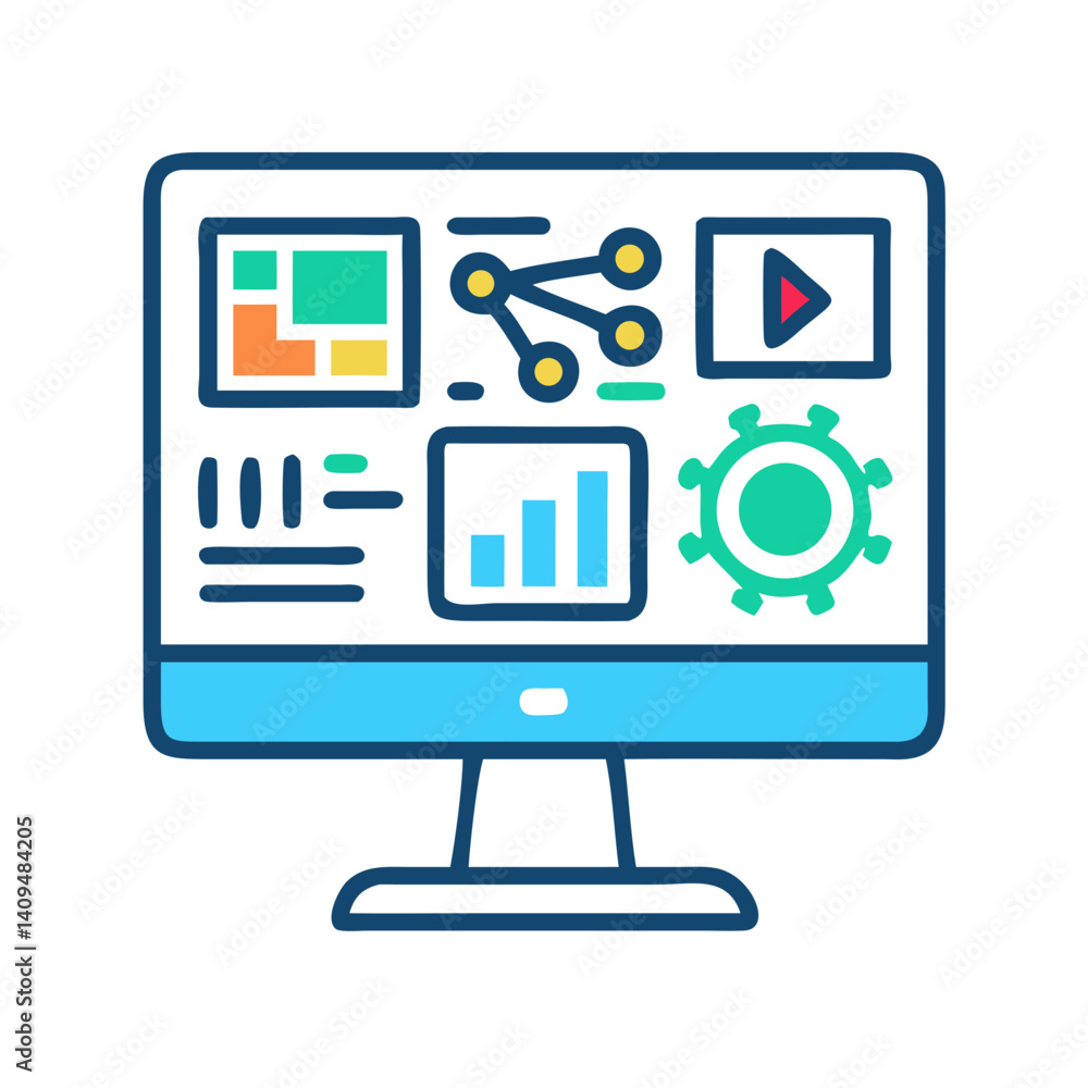Poster Monitor with Interface Elements Icon Representing Digital Workspace