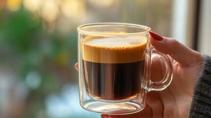 Fototapeta premium young woman holding coffee cup in cafe