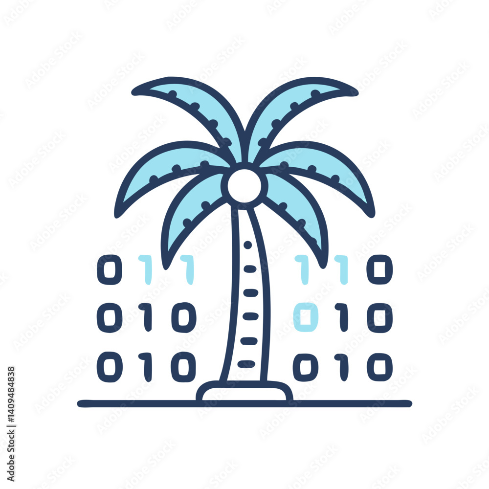 Poster Palm with Binary Code Icon Representing Digital Technology