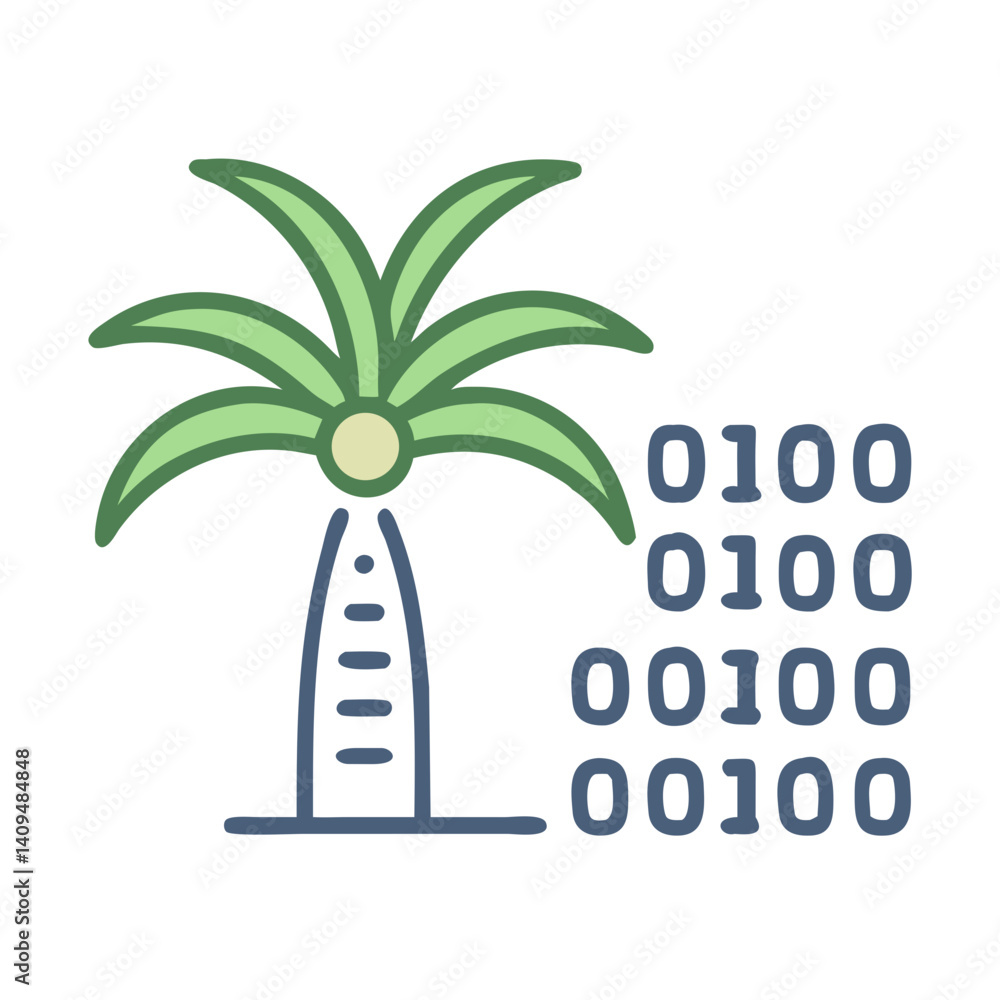 Poster Palm with Binary Code Icon Representing Digital Technology