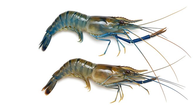 Blue-Green Freshwater Prawns with Long Antennae
