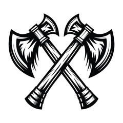 Crossed Black Battle Axes, Medieval Weaponry, Sharp Blades, Warrior Symbol, Isolated Design