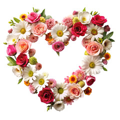 Flowers in heart shape isolated on transparent background