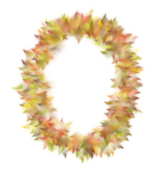Digit 0 Formed by Autumn Leaves, Soft Focus, Warm Colors, Isolated Background