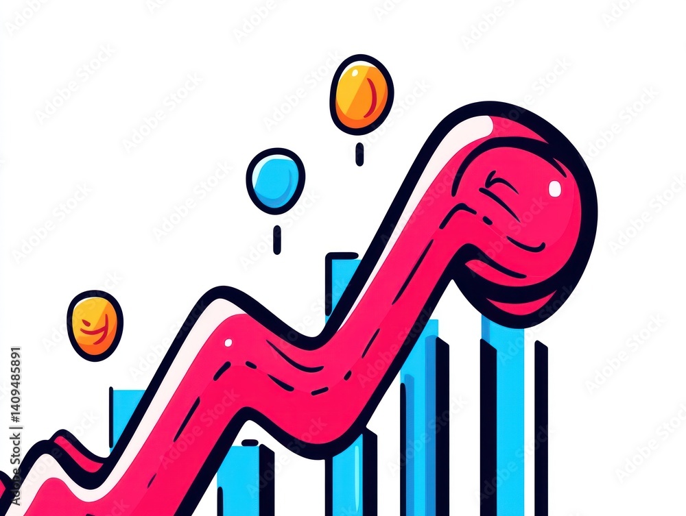 Aufkleber abstract upward trend line graph with vibrant colors and playful design elements