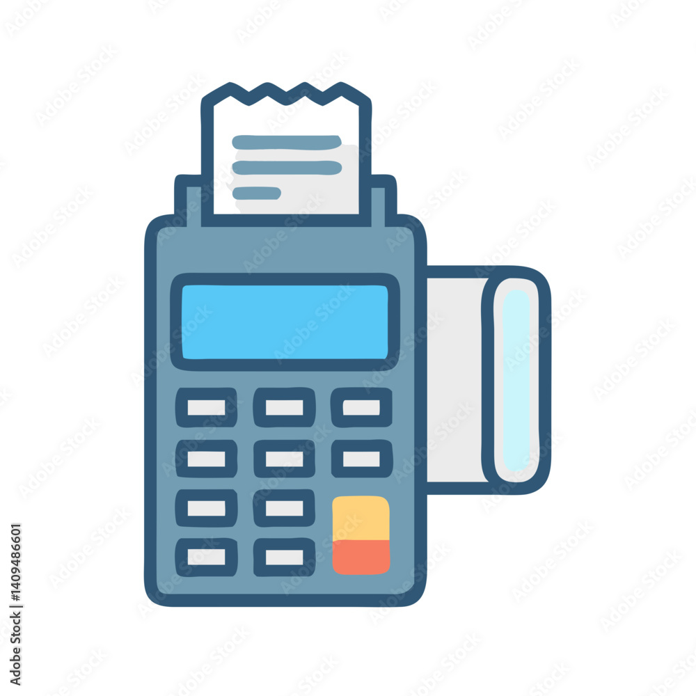 Poster pos machine with receipt icon representing card payment