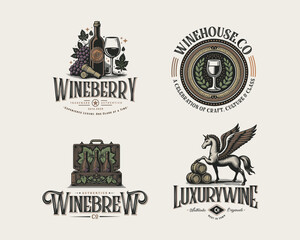 Fototapeta premium Vintage classic luxury Wine Brewery logo template for bar and restaurant
