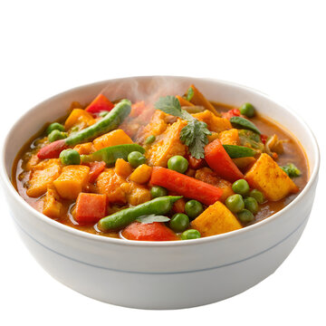 Mix vegetable curry in bowl isolated on transparent background