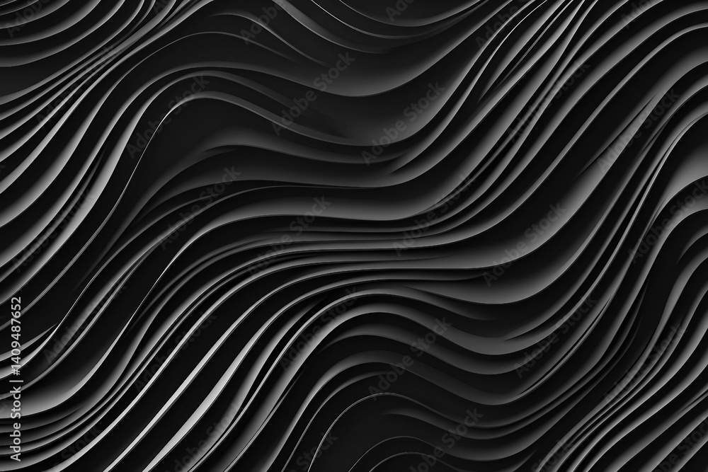 Poster 3d render, abstract black background with wavy lines made ai generative
