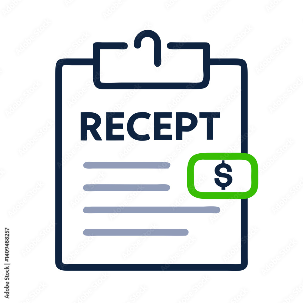Poster receipt with clip icon representing invoice attachment