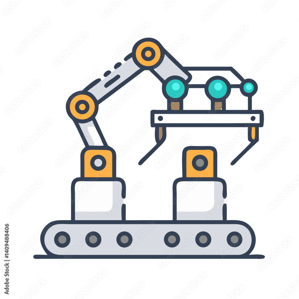 Poster Robotic Arm on Conveyor Icon Representing Automated Manufacturing