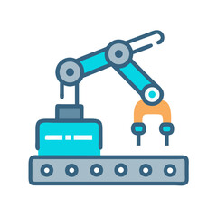 Fototapeta premium Robotic Arm on Conveyor Icon Representing Automated Manufacturing