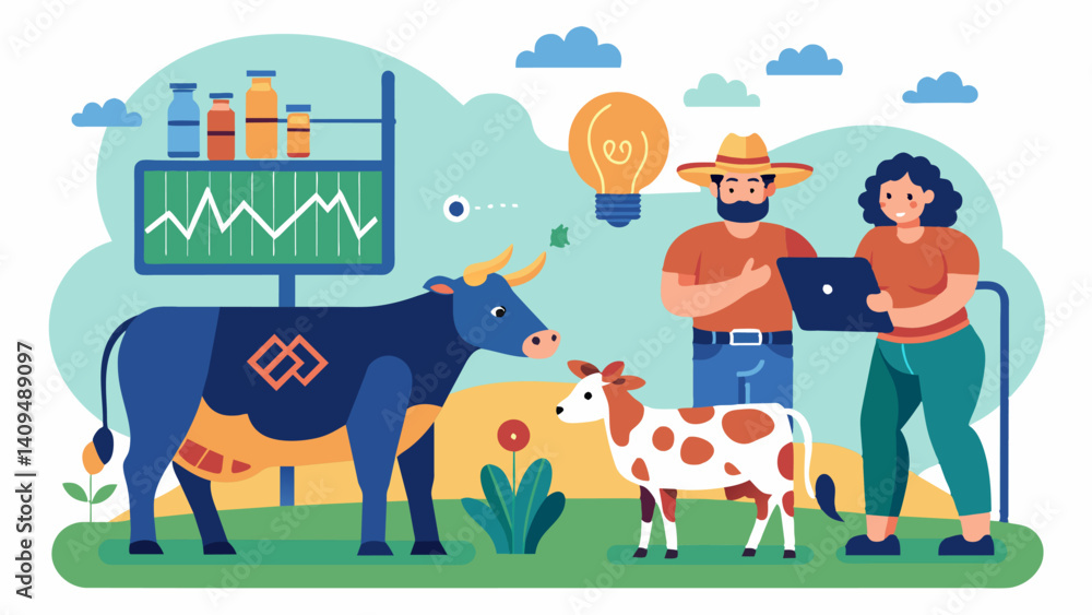 Poster livestock farmers using aipowered data analysis to optimize their programs selecting the healthiest 