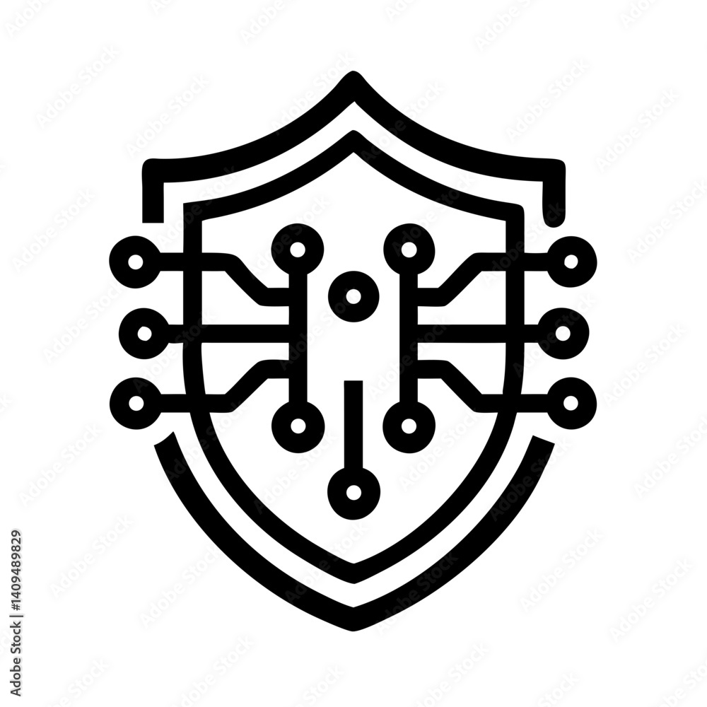 Aufkleber shield with circuits icon representing cybersecurity protection