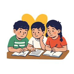 Fun and engaging flat design illustrations of children doing daily activities – studying, jogging, playing guitar, waking up, sleeping, and eating. Great for educational material, kids' content