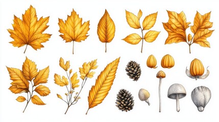 Fototapeta premium Autumn leaves pattern seamless print wallpaper, paper, stationery. Autumn leaves set fabric texture. Yellow leaves isolate.