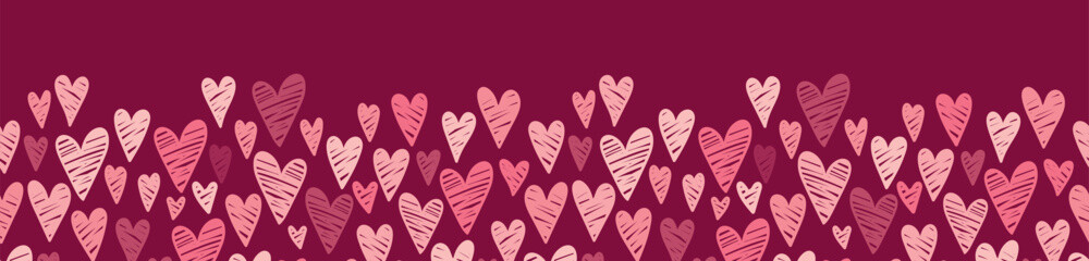 Cute hand drawn hearts seamless pattern, lovely romantic background, great for Valentine's Day, Mother's Day, textiles, wallpapers, banners  - vector design