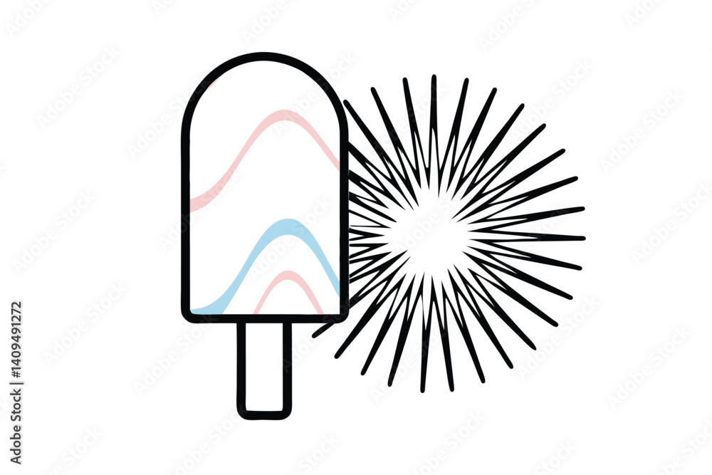 Poster popsicle icon with wavy fill and burst icon isolated on white backdrop for creative use