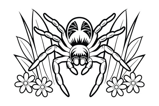 black and white spider with flowers clip art preview