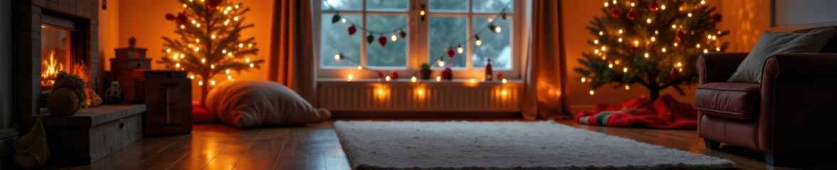 Christmas decorations and lights in a cozy room, cozy, decorations