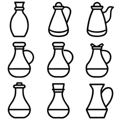Simple Black Line Art Carafe and Bottle Icon Set for Beverage and Kitchen Designs