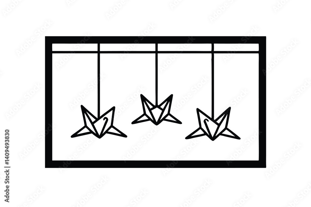 Poster three origami cranes suspended within a rectangular frame showcase simplicity and elegant design