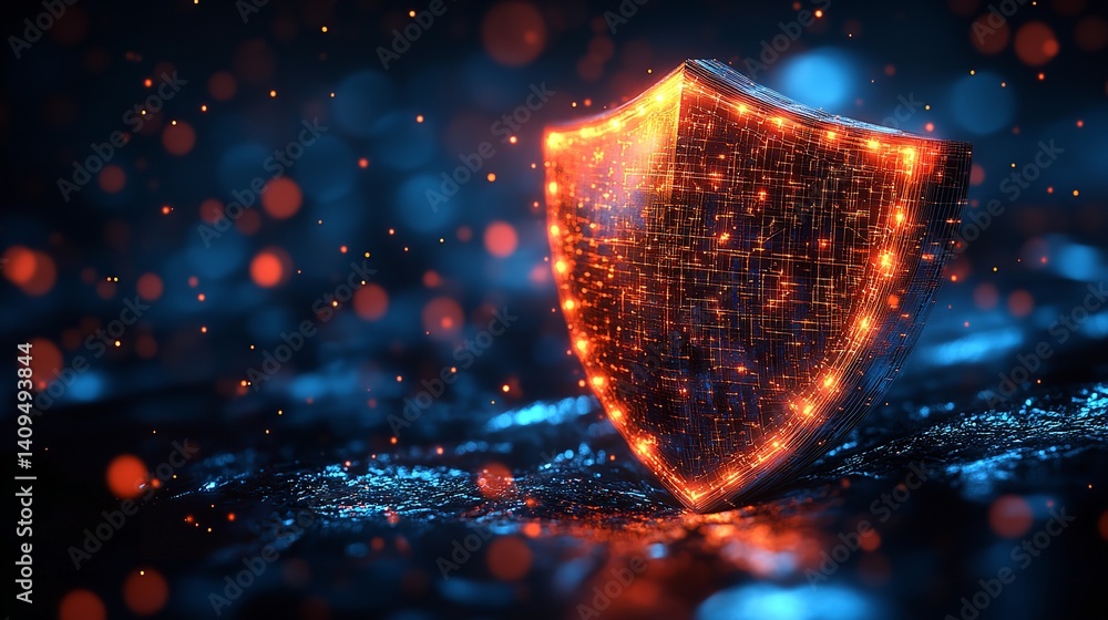 Poster cyber security shield network protection data privacy digital safety secure system firewall technolo
