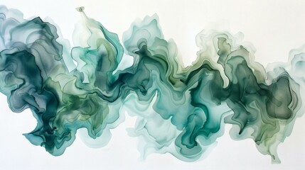Fluid Abstract Watercolor Wash with Soft Mint, Lime, and Teal Blends on Textured Paper