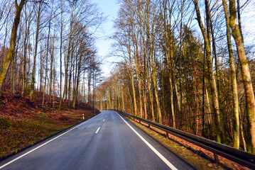 Fototapeta premium Staatsstraße 2316 in Richtung Schollbrunn in Unterfranken (Bayern)