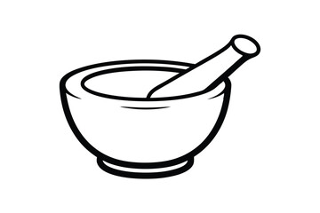 Outline Illustration Of A Classic Mortar And Pestle For Grinding Herbs And Spices In Culinary Arts