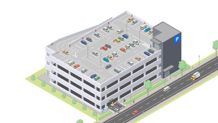 アイソメトリック図法で描いた自走式立体駐車場のイメージ / Multistory-parking lot. Isometric illustration © AntiqueJP