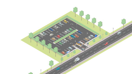 アイソメトリック図法で描いた平面駐車場のイメージ / Surface parking lot. Isometric illustration © AntiqueJP