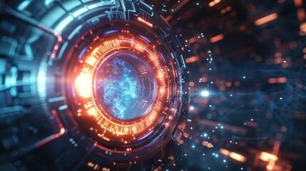 Obraz premium Futuristic time machine concept with a glowing portal and advanced technology.