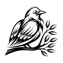 Bird Sitting on Branch with Leaves Silhouette Style, Nature Wildlife