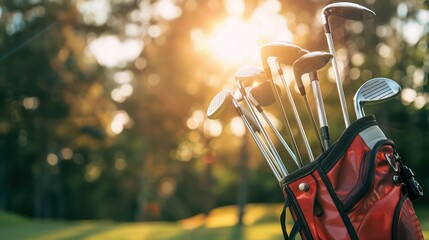 Golf caddy organizing the clubs in a golf bag on the course.