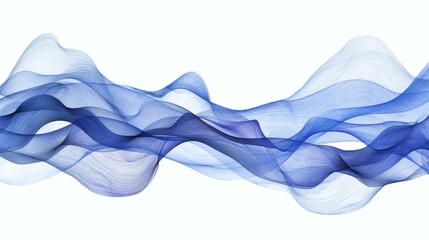 Abstract Flowing Blue Watercolor Waves on White Background - Artistic Swirls and Fluid Motion