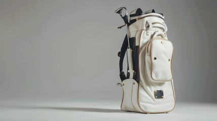 Stylish golf bag with personalized name tags and accessories.