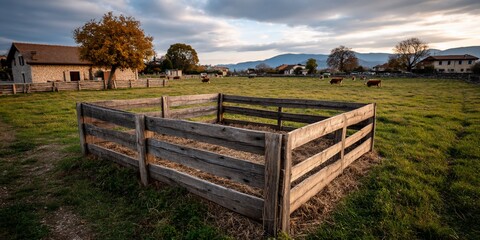 Rustic Pasture with Wooden Pen