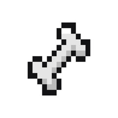 Bone pixel gaming item, bone 8 bit game resource, pixel art bone icon, bone game pixel element.