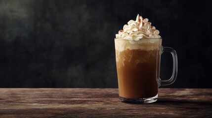 Creamy Pumpkin Spice Latte served in a Tall Glass Cup and finished with Whipped Cream and Cinnamon
