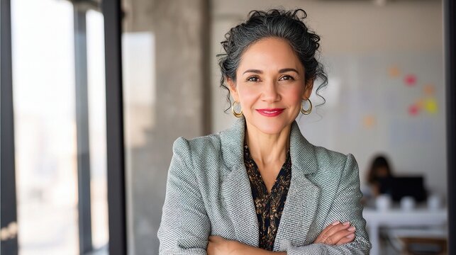 Confident Hispanic Businesswoman in Modern Office Setting