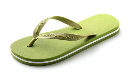 Green flip-flop sandal on a white background; casual footwear for warm weather.