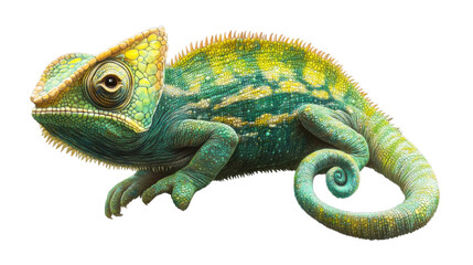 Obraz premium Chameleon in Detail: A captivating close-up unveils the intricate beauty of a vibrant chameleon, showcasing its unique features and textures with stunning clarity.