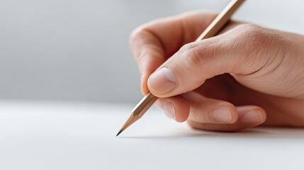 hand holding pencil poised to write