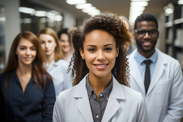 Fototapeta premium Healthcare professionals work together in a medical facility during a busy morning shift showcasing teamwork and support